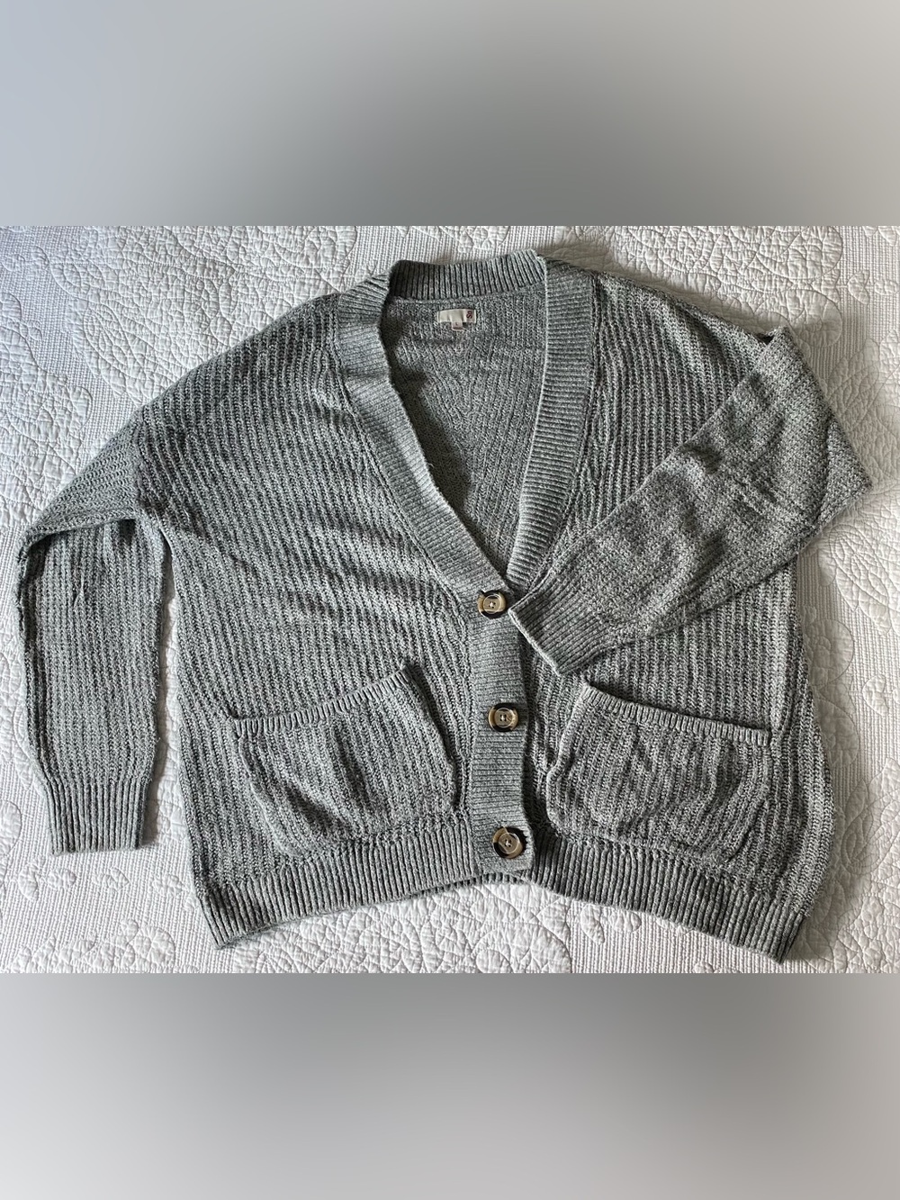 SO Gray Button-Front V-Neck Cardigan with Front Pockets